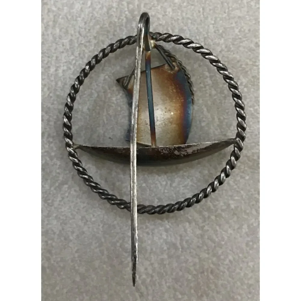 Vintage Silverplate Saga Puno Peru Sailboat Pin Brooch Jewelry Travel Souvenir